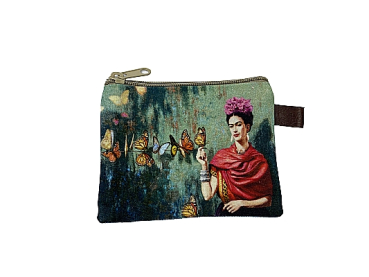 Kleine Münztasche mit Reißverschluss mit einem Frieda Kahlo Motiv bedruckt
